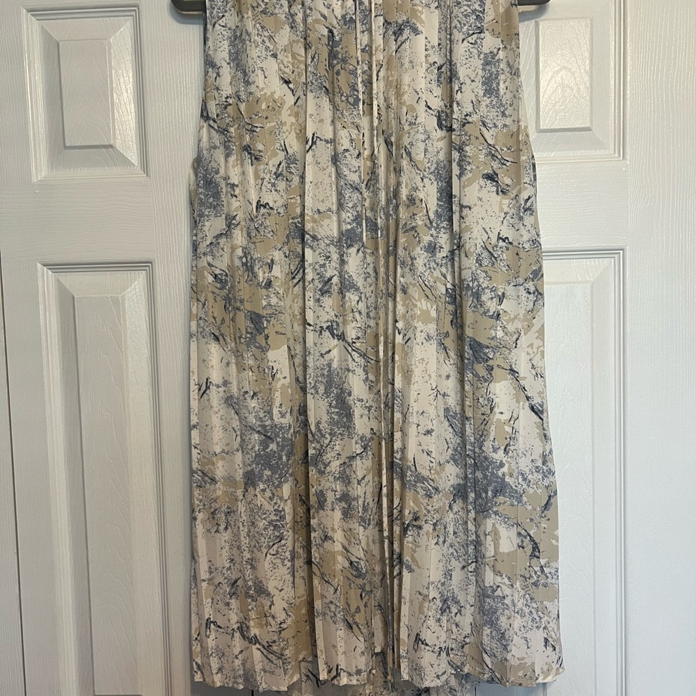 Abstract Print Midi Skirt in Blue and Beige